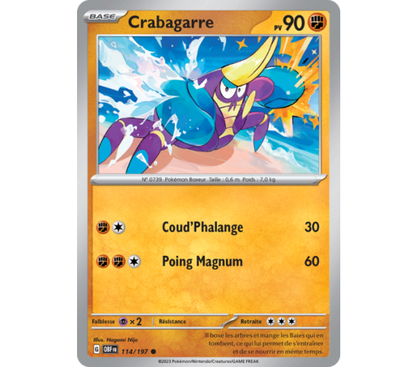 Crabagarre Pv 90 114/197 - Carte Commune Reverse - Écarlate et Violet Flammes Obsidiennes