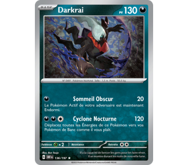 Darkrai Pv 130 136/197 - Carte Rare Holographique - Écarlate et Violet Flammes Obsidiennes