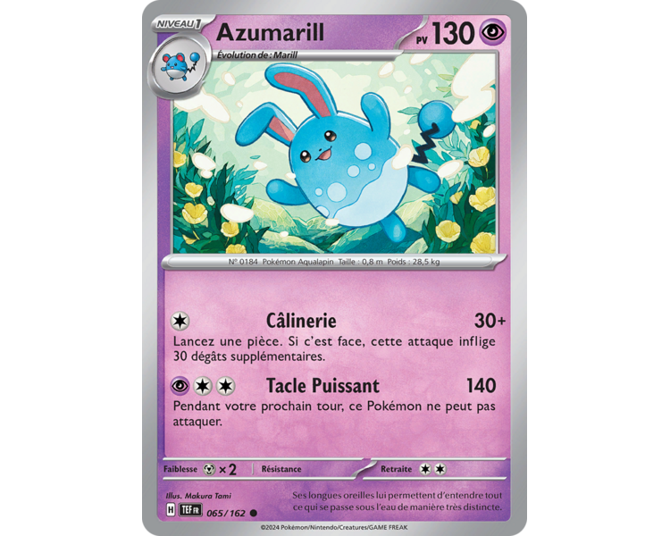 Azumarill Pv 130 065/162 - Carte Commune Reverse - Écarlate et Violet Forces Temporelles