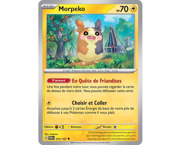 Morpeko Pv 70 072/167- Carte Peu Commune Reverse - Écarlate et Violet Mascarade Crépusculaire