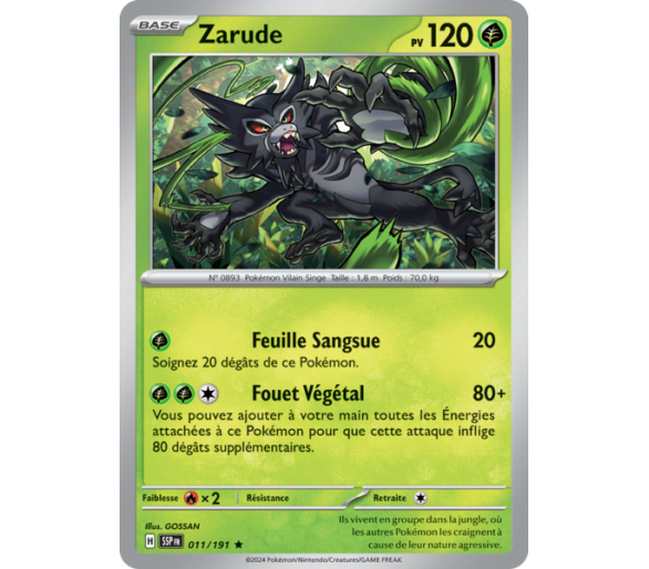 Zarude Pv 120 011/191 - Carte Rare - Écarlate et Violet Étincelles Déferlantes