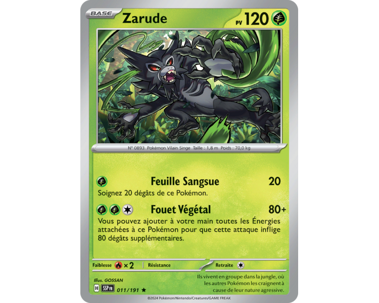 Zarude Pv 120 011/191 - Carte Rare - Écarlate et Violet Étincelles Déferlantes