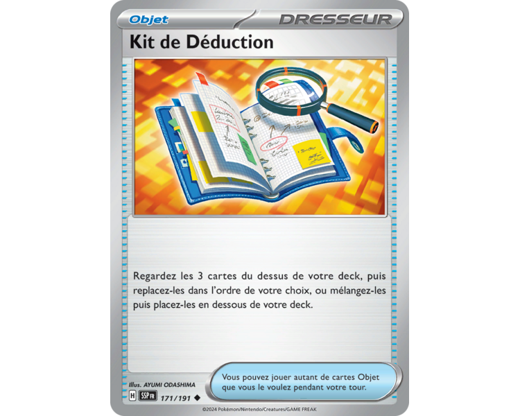 Objet Pokémon Kit de Déduction 171/191 - Carte Peu Commune - Écarlate et Violet Étincelles Déferlantes Objet Pokémon Kit de Déduction 171/191 - Carte Peu Commune - Écarlate et Violet Étincelles Déferlantes