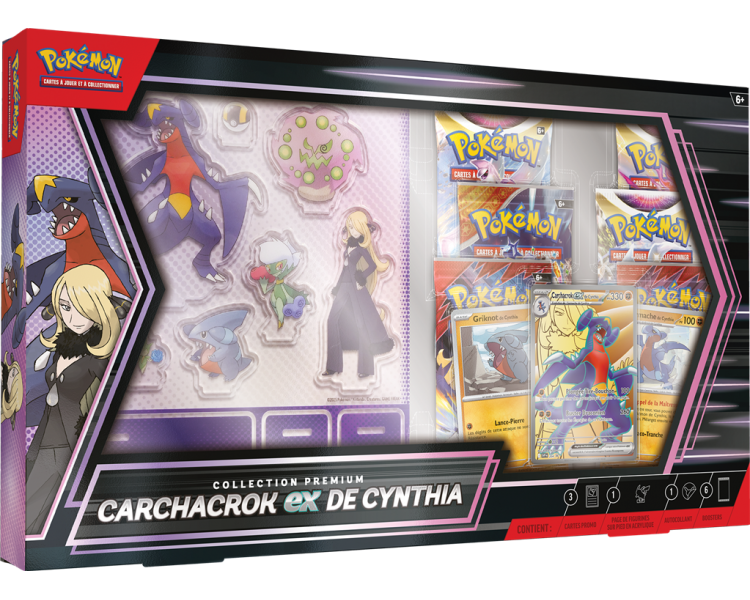 Pokémon Coffret Premium Carchacrok‑ex de Cynthia 6 Boosters & Figurines