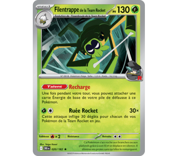 Filentrappe de la Team Rocket Pv 130 20/182 – Carte Rare Holographique – Écarlate et Violet Rivalités Destinées