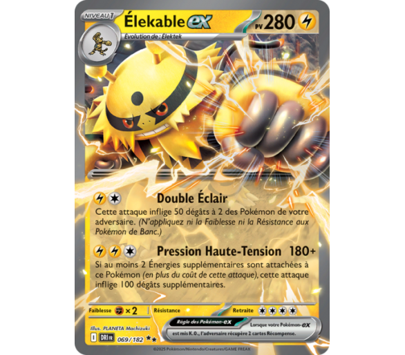 Élekable-ex Pv 280 69/182 – Carte Pokémon‑ex Double Rare – Écarlate et Violet Rivalités Destinées