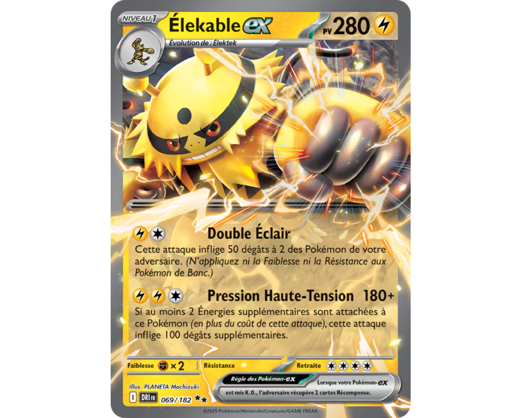 Élekable-ex Pv 280 69/182 – Carte Pokémon‑ex Double Rare – Écarlate et Violet Rivalités Destinées