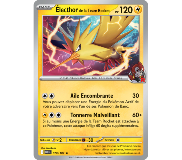 Électhor de la Team Rocket Pv 120 70/182 - Carte Rare Holographique - Écarlate et Violet Rivalités Destinées