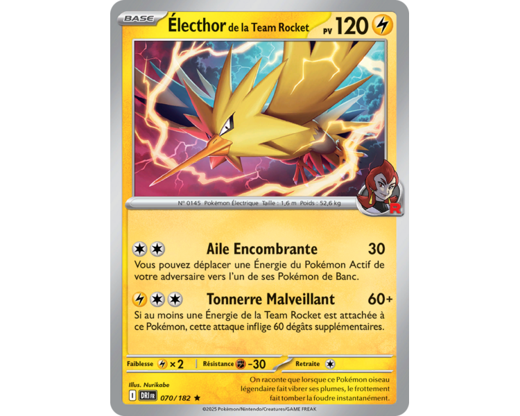 Électhor de la Team Rocket Pv 120 70/182 - Carte Rare Holographique - Écarlate et Violet Rivalités Destinées