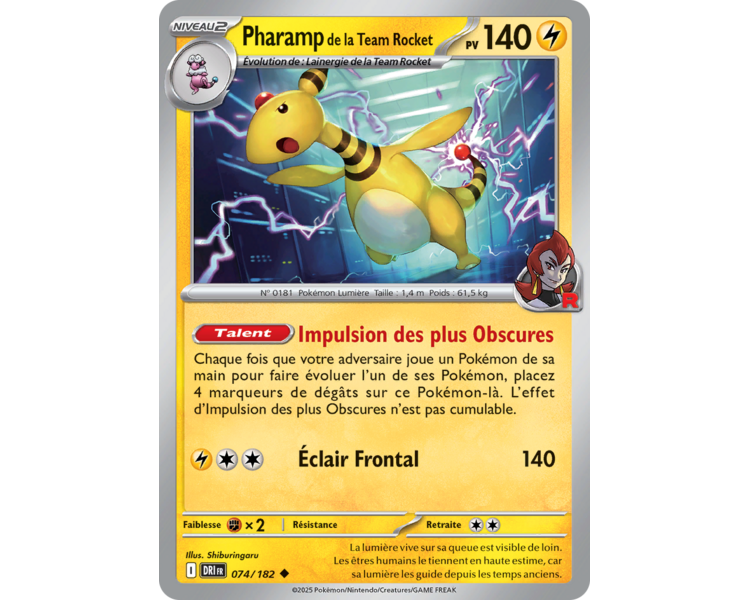 Pharamp de la Team Rocket Pv 140 74/182 - Carte Peu Commune - Écarlate et Violet Rivalités Destinées