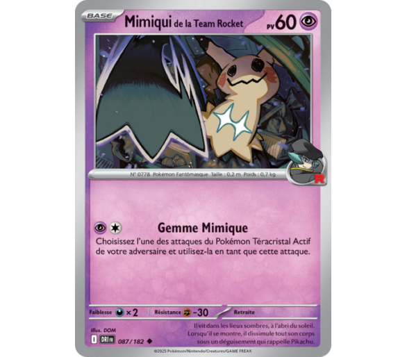 Mimiqui de la Team Rocket Pv 60 87/182 - Carte Peu Commune Reverse - Écarlate et Violet Rivalités Destinées