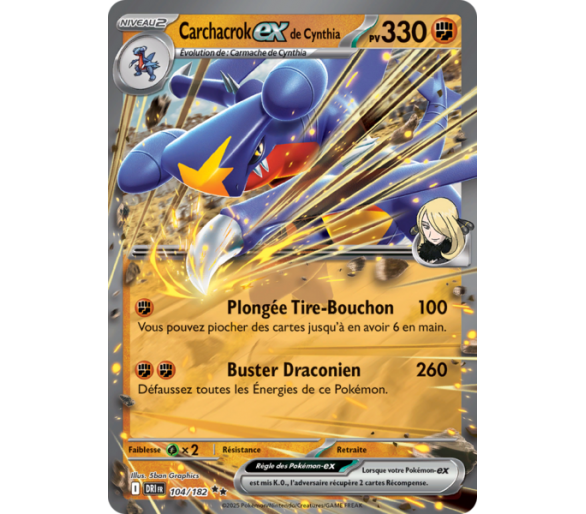 Carchacrok-ex de Cynthia Pv 330 104/182 – Carte Pokémon‑ex Double Rare – Écarlate et Violet Rivalités Destinées