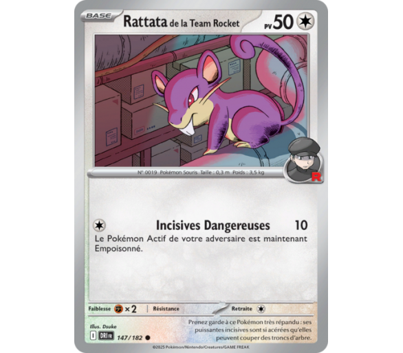 Rattata de la Team Rocket Pv 50 147/182 – Carte Commune – Écarlate et Violet Rivalités Destinées