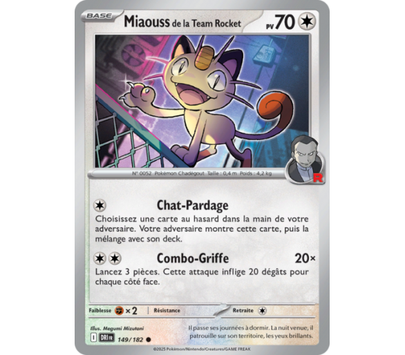 Miaouss de la Team Rocket Pv 70 149/182 – Carte Commune Reverse – Écarlate et Violet Rivalités Destinées