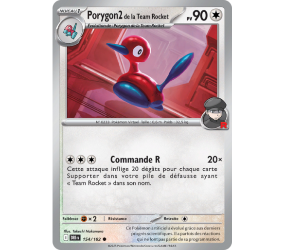 Porygon2 de la Team Rocket Pv 90 154/182 – Carte Commune Reverse – Écarlate et Violet Rivalités Destinées