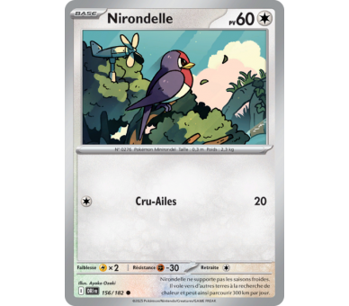 Nirondelle Pv 60 156/182 – Carte Commune Reverse – Écarlate et Violet Rivalités Destinées