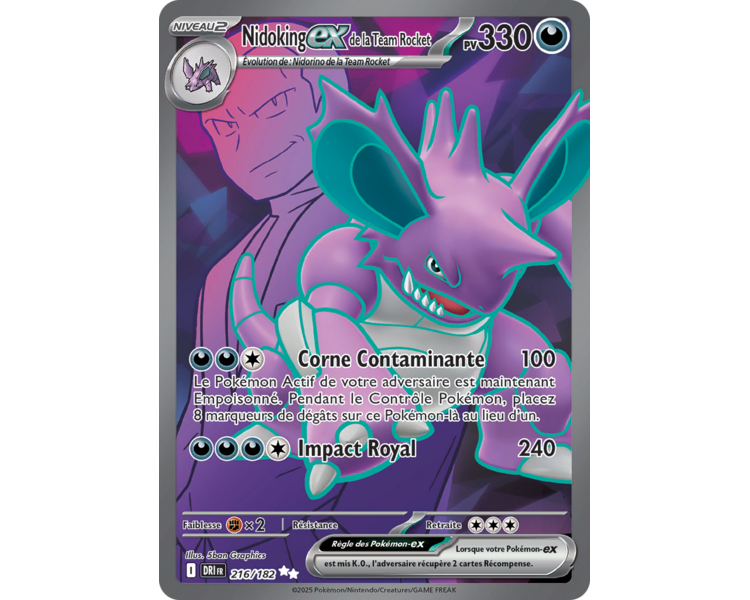 Nidoking-ex de la Team Rocket Pv 330 216/182 - Carte Ultra Rare - Écarlate et Violet Rivalités Destinées Nidoking-ex de la Team Rocket Pv 330 216/182 - Carte Ultra Rare - Écarlate et Violet Rivalités Destinées