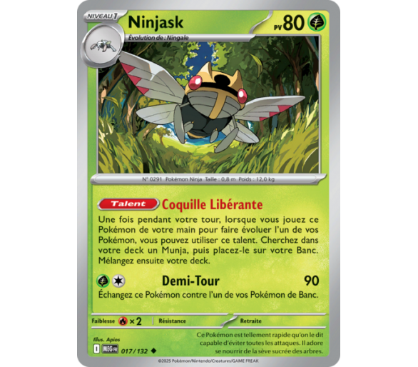 Ninjask Pv 80 017/132 - Carte Peu Commune Reverse - Méga-Évolution
