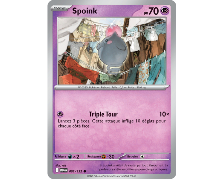 Spoink Pv 70 62/132 - Carte Peu Commune Reverse - Méga-Évolution