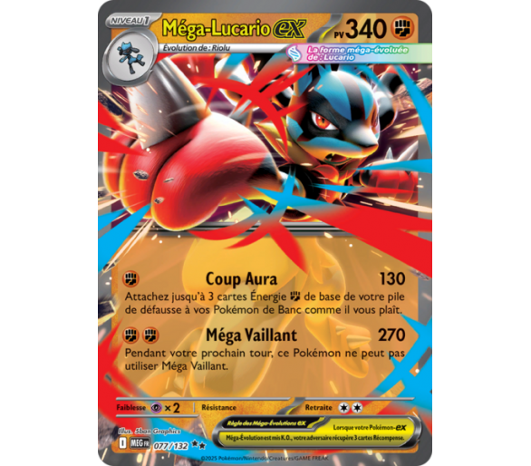 Méga-Lucario-ex Pv 340 77/132 - Carte Double Rare - Méga-Évolution