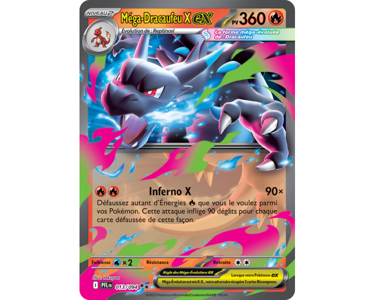 Méga-Dracaufeu X ex Pv 360 013/094 - Carte Double Rare - Méga-Évolution Flammes Fantasmagoriques