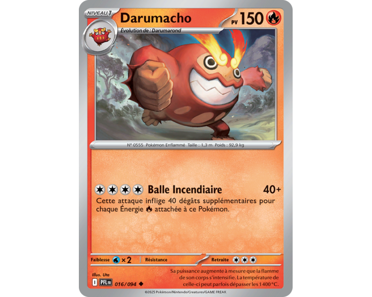 Darumacho Pv 150 016/094 - Carte Peu Commune Reverse - Méga-Évolution Flammes Fantasmagoriques