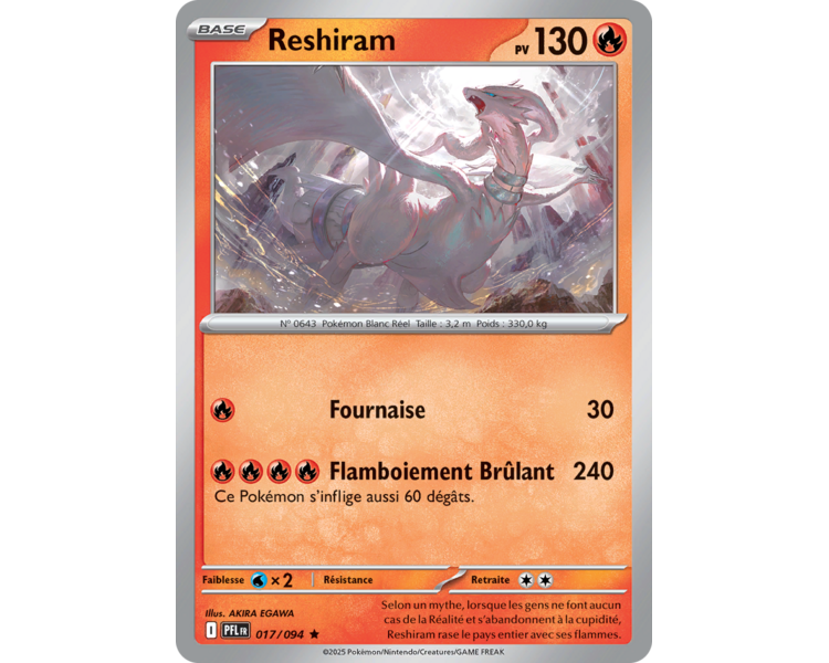 Reshiram Pv 130 017/094 - Carte Rare Holographique - Méga-Évolution Flammes Fantasmagoriques