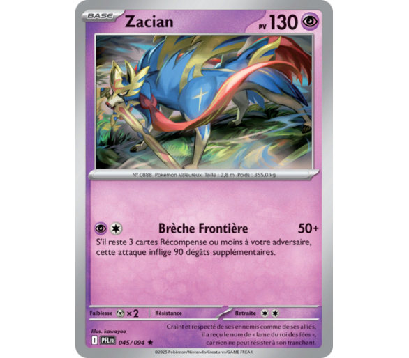 Zacian Pv 130 045/094 - Carte Rare Reverse - Méga-Évolution Flammes Fantasmagoriques