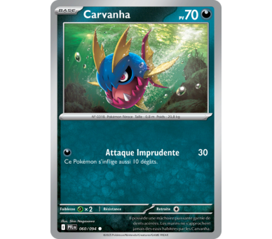 Carvanha Pv 70 060/094 - Carte Commune Reverse - Méga-Évolution Flammes Fantasmagoriques