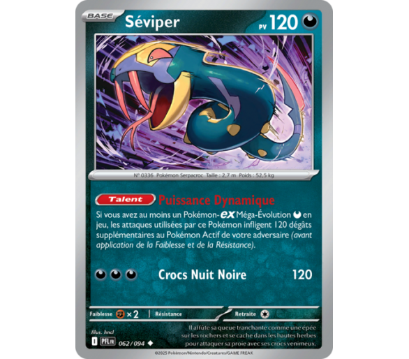Séviper Pv 120 062/094 - Carte Peu Commune Reverse - Méga-Évolution Flammes Fantasmagoriques