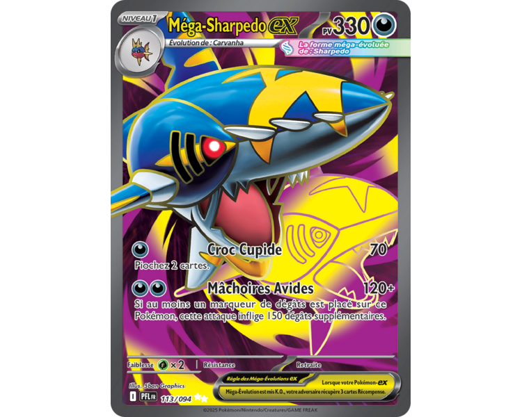 Méga-Sharpedo-ex Pv 330 113/094 - Carte Ultra Rare Secrète - Méga-Évolution Flammes Fantasmagoriques