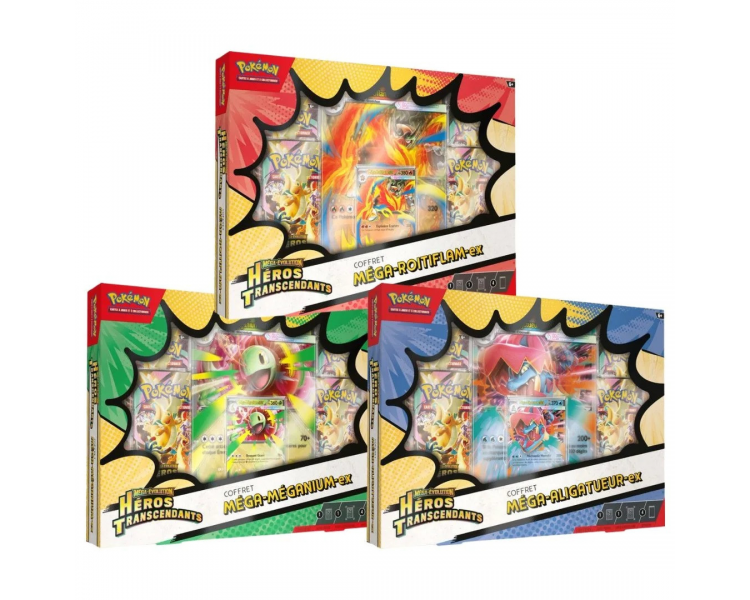 Coffret Méga Évolution– Héros Transcendants – ME2.5 - Méganium, Roitiflam ou Aligatueur