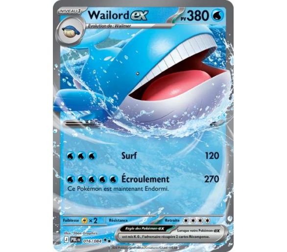 Wailord-ex Pv 380 016/084 - Carte Double Rare - Méga-Évolution Nuit Noire