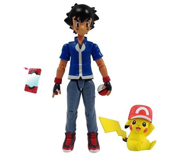 Figurine Sacha Dresseur avec Pikachu + Pokedex + Pokéball en Figurines