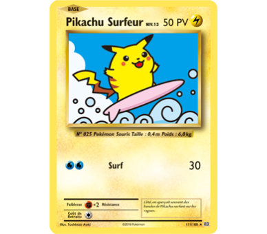 Pikachu Surfeur niv.13, 50 Pv - Carte Pokemon Rare Secrete XY12 Evolutions 111/108