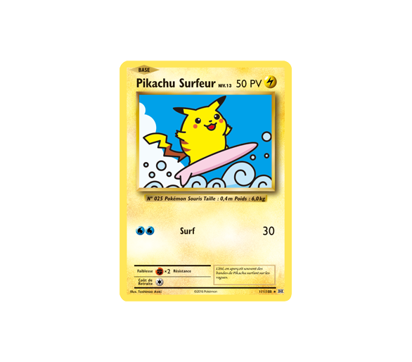 Pikachu Surfeur niv.13, 50 Pv - Carte Pokemon Rare Secrete XY12 Evolutions 111/108