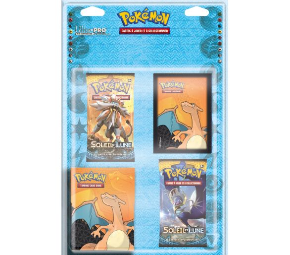 Pack Pokemon Soleil Lune 1 : 2 Boosters SM1 + Accessoires Ultra Pro Deck Box Et Protege Cartes Dracaufeu 
