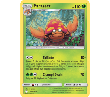 Parasect Carte Reverse Rare 110 Pv - Soleil Et Lune - 5/149