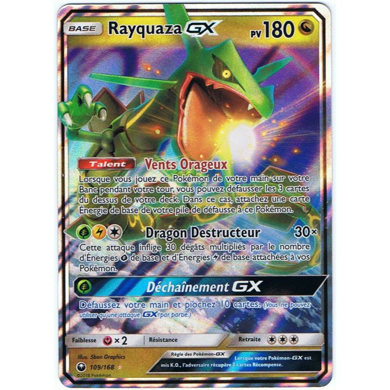Jeux de Cartes Pokémon : Rayquaza GX pv180 109-168 Tempete Celeste