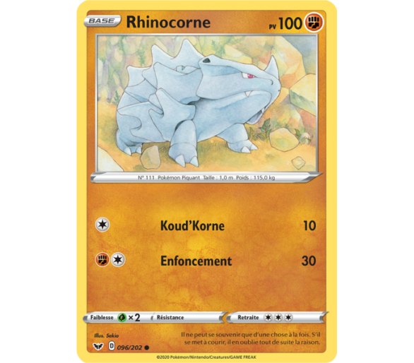 Rhinocorne Pv 100 Carte Commune 96/202 - Epée et Bouclier