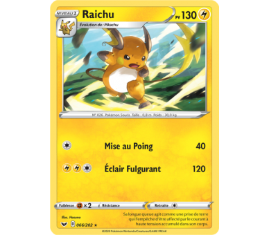 Raichu Pv 130 66/202 Carte Rare  Épée et Bouclier