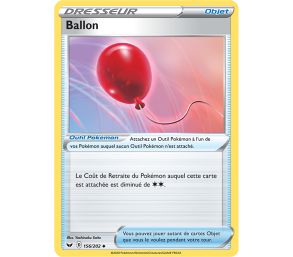 Carte Dresseur Objet Ballon 156/202- Carte Peu commune - Epée et Bouclier 