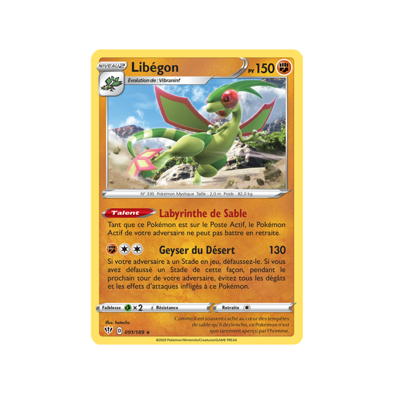 Carte Pokemon LIBEGON 091/189 Rare REVERSE Epée et Bouclier 3 EB03 FR NEUF