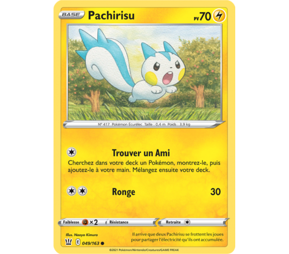 Pachirisu Pv 70  049/163 - Carte Commune Reverse - Épée et Bouclier 5 - Styles de Combat