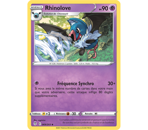 Rhinolove Pv 90 069/203 - Carte Peu Commune - Épée et Bouclier - Évolution Céleste