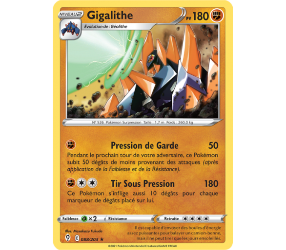 Gigalithe Pv 180 088/203 - Carte Rare - Épée et Bouclier - Évolution Céleste