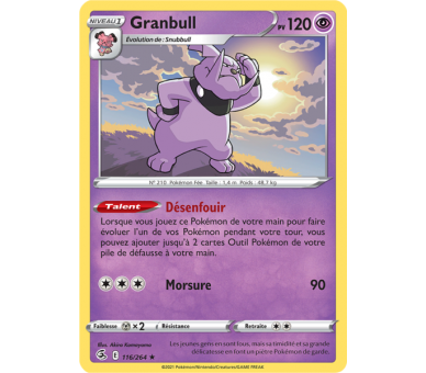 Granbull Pv 120 116/264 - Carte Rare Reverse - Épée et Bouclier - Poing de Fusion