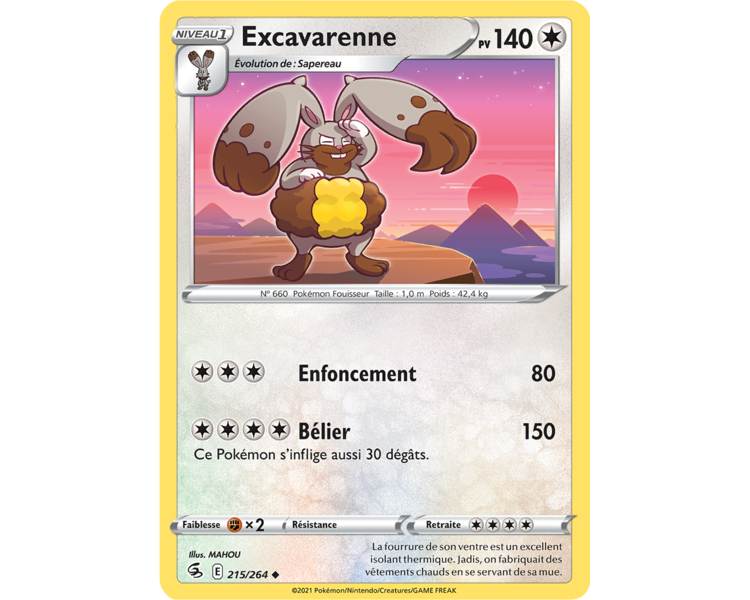 Excavarenne Pv 140 215/264 - Carte Peu Commune Reverse - Épée et Bouclier - Poing de Fusion