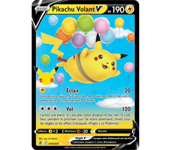 Pikachu Volant-V Pv 190 006/025 - Carte Ultra Rare Full Art - Épée et Bouclier - Célébrations 25 ans