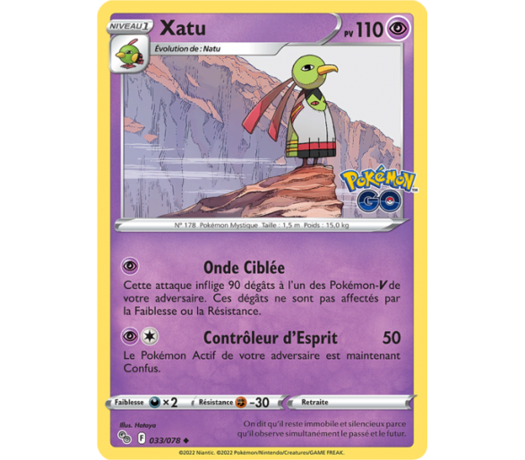 Xatu Pv 110 - 033/078 - Carte Peu Commune - Épée et Bouclier - Pokémon GO
